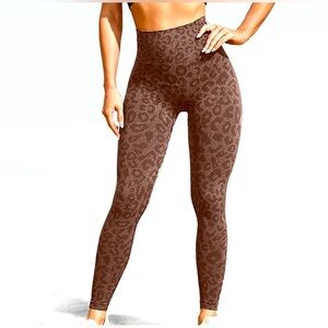 90 Degrees Brown Leopard Print High-Waisted Leggings